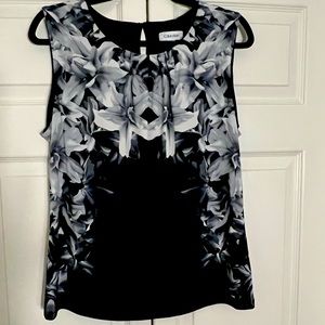 Calvin Klein Pleated Crewneck Floral Top
